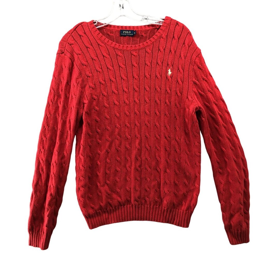 Polo Ralph Lauren Red Cable Knit Sweater Womens XL Crewneck Cotton Pony Logo